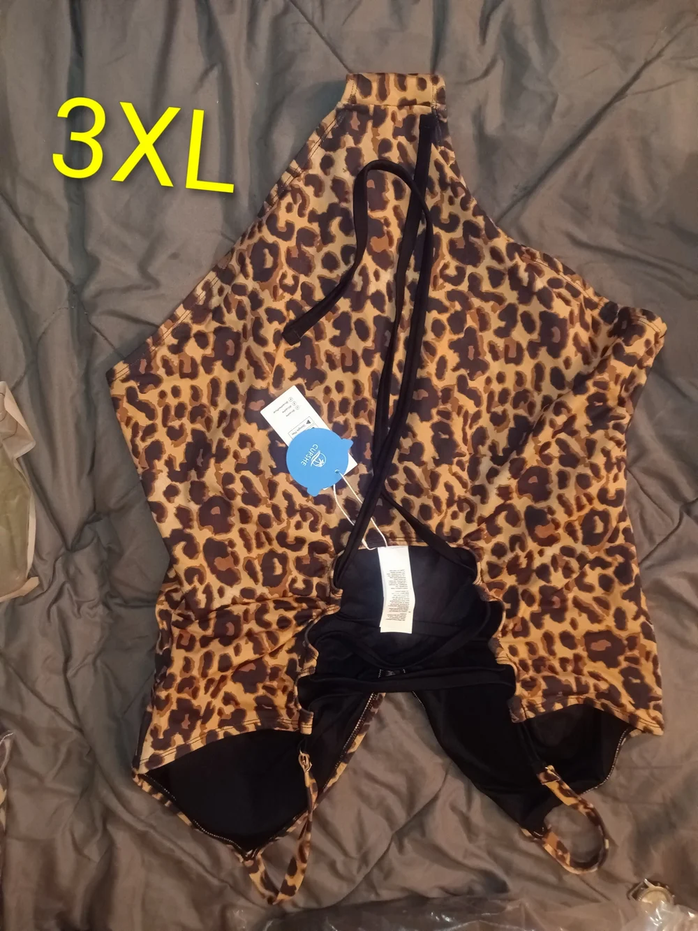 Leopard Print High Neck One-Piece Swimsuit - 3XL - Brown Leopard